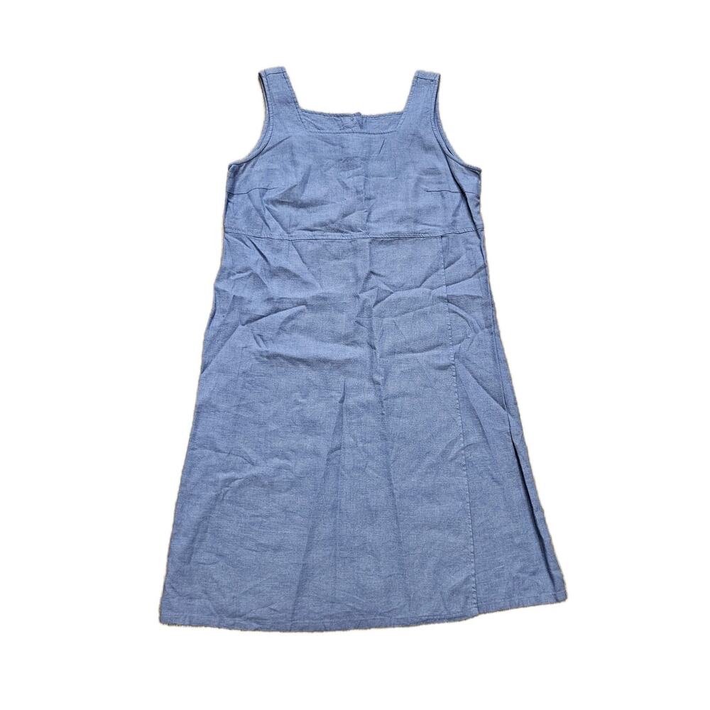 Vtg Linen Blend Jumper Dress Womens M Periwinkle Blue Modest Cottage Square Neck